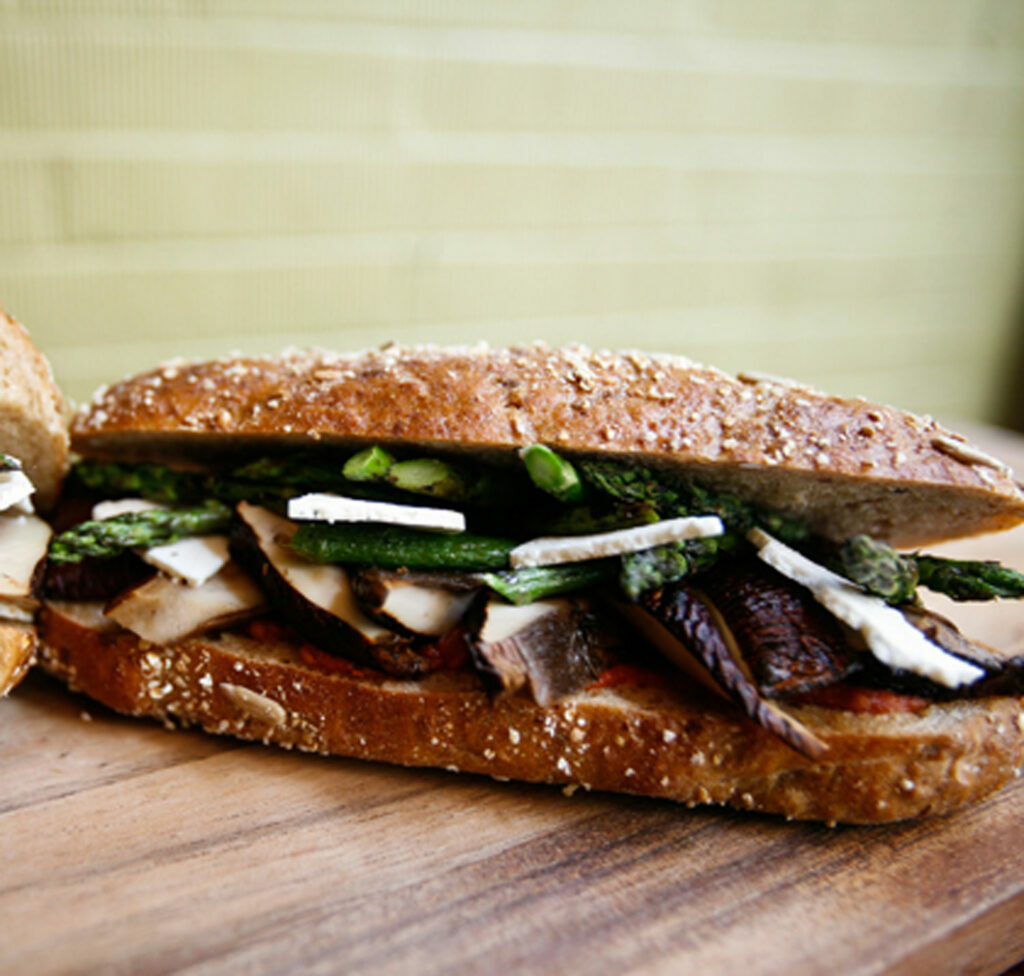 Roasted Mushroom, Arugula, Ricotta Salata and Pea Pesto Sandwich featured image
