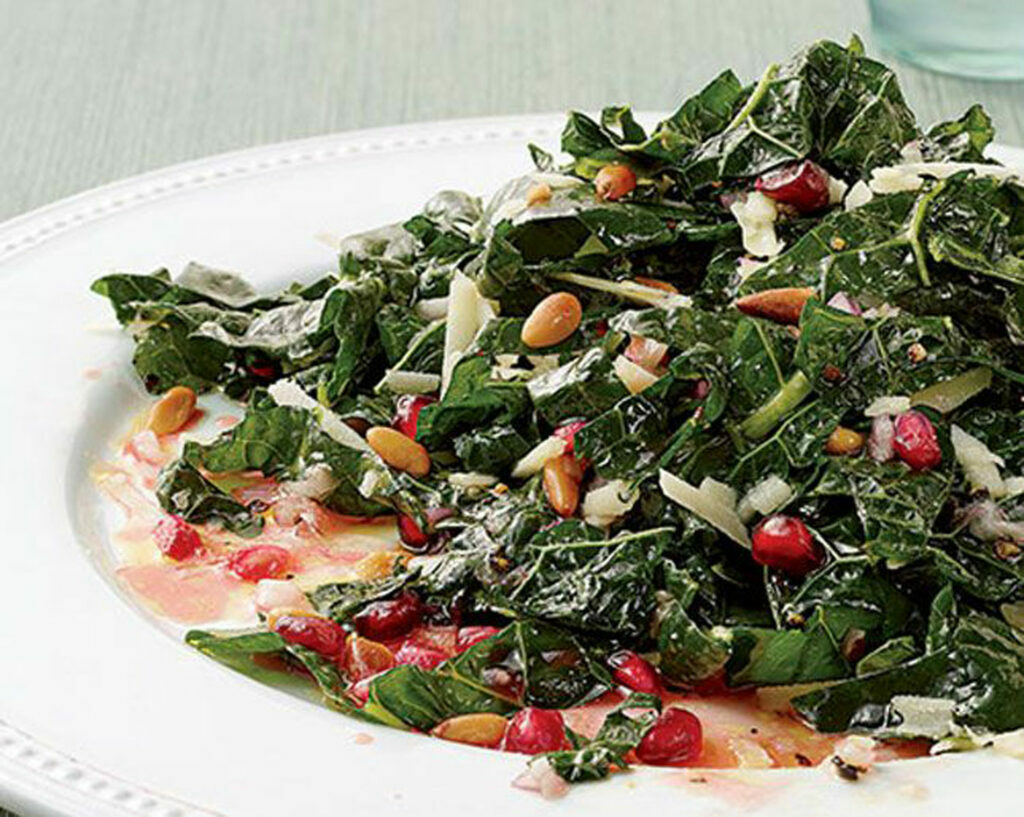 Baby Spinach Salad with Shiitake Mushrooms, Marcona Almonds, Pomegranate & Honey Garlic Vinaigrette featured image