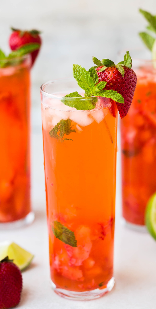 Strawberry Mint Caipirinha cocktail