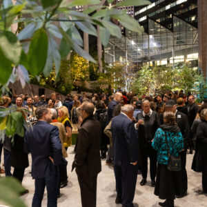 Guests gathered at a corporate launch event at 550 Madison Garden